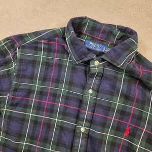 Polo Ralph Lauren Mens XL Classic Fit Plaid Flannel Shirt Green Navy Midweight